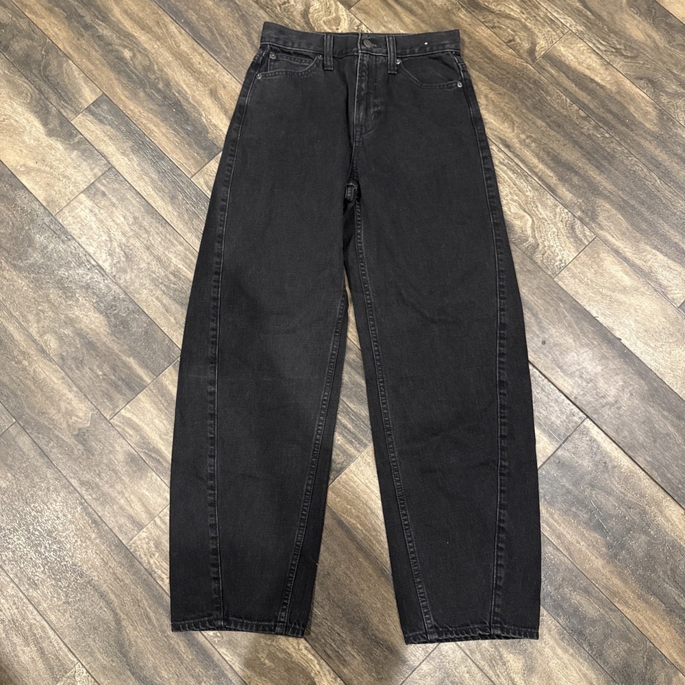 Gap Jeans Barrel High Rise Dark Wash Denim Black Women's Size 24/00 R Baggy Fit